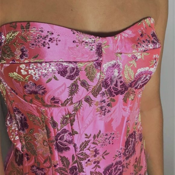 PINK ORIENTAL SATIN CORSET EMBROIDERED FLOWER PRIN - Picture 2 of 4